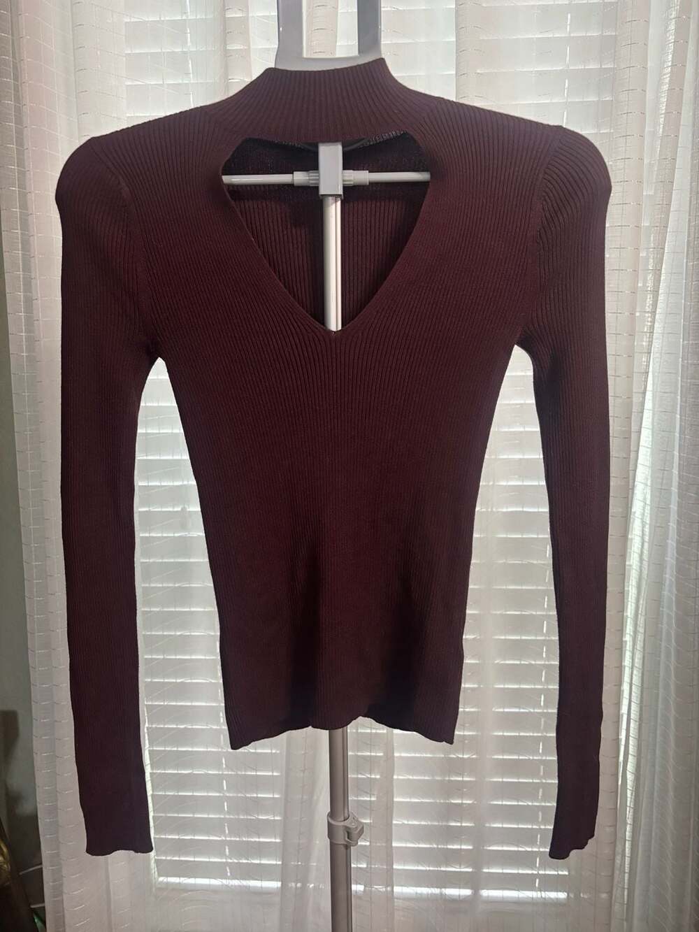 Express Ribbed Mock Neck Cutout Sweater Burgundy Size S